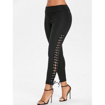 

Lace Up Plain Skinny Pants, Black