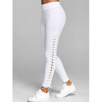 

Lace Up Plain Skinny Pants, White