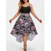 Robe d'Halloween Haute Basse Crâne Fleurie de Grande Taille avec Œillet - Pourpre 5X
