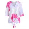 T-shirt Boutonné Noué Teinté Imprimé - Rouge XL