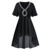 Robe Haute-Basse Pailletée Grande Taille avec Trou de Serrure - Noir 5X
