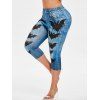 Legging d'Halloween Court Chauve-souris Imprimé de Grande Taille - Bleu clair 1X