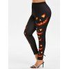 Legging d'Halloween Citrouille Flamme de Grande Taille à Coupe Haute - Noir 5X