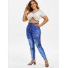 Plus Size Butterfly 3D Pattern High Waisted Jeggings - DEEP BLUE 1X