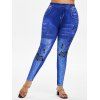 Plus Size Butterfly 3D Pattern High Waisted Jeggings - DEEP BLUE 1X