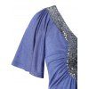 Plus Size Sequined Hollow Out Short Sleeve Tunic Tee - SLATE BLUE 2X