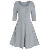 Half Button High Waist Knitted A Line Dress - LIGHT GRAY M