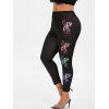 Legging d'Halloween Papillon Squelette Imprimés de Grande Taille - Noir 4X
