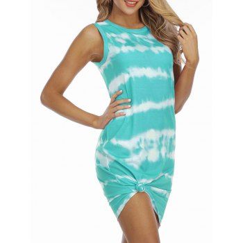 

Tie Dye Knee Length Tank Dress, Light blue