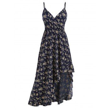 

Floral Flounce Asymmetrical Surplice Cami Dress, Deep blue