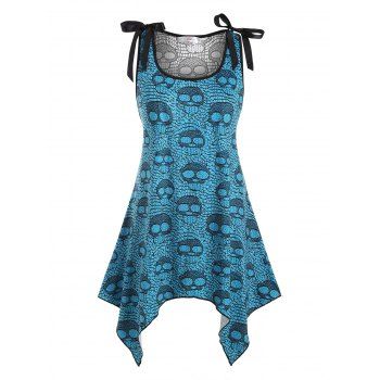 

Lace Panel Bowknot Skull Halloween Plus Size Tank Top, Blue