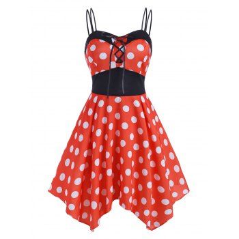 

Lace Up Polka Dot Handkerchief Dress, Red