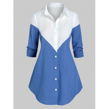 

Plus Size Two Tone Curved Shirt, Multicolor