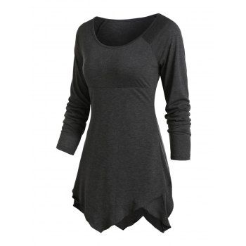 

Plain Ralgan Sleeve Asymmetrical Longline T Shirt, Carbon gray