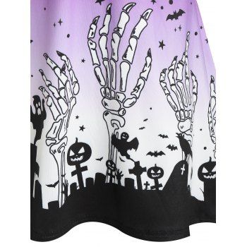 Halloween Pumpkin Skeleton Print Cami Dip Hem Dress