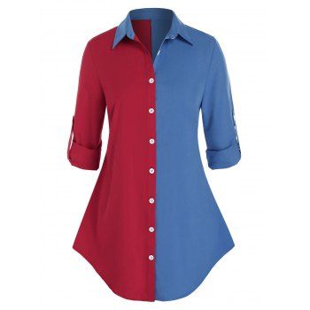 

Plus Size Colorblock Roll Up Sleeve Shirt, Multicolor