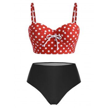 

Plus Size Polka Dot Underwire High Rise Tankini Swimwear, Red