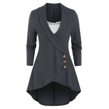 

Plus Size Contrast Trim High Low Knitwear, Dark gray