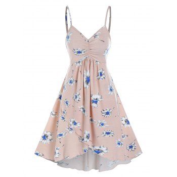 

Floral Print Sundress Mini Cami Surplice Summer High Low Dress, Pink