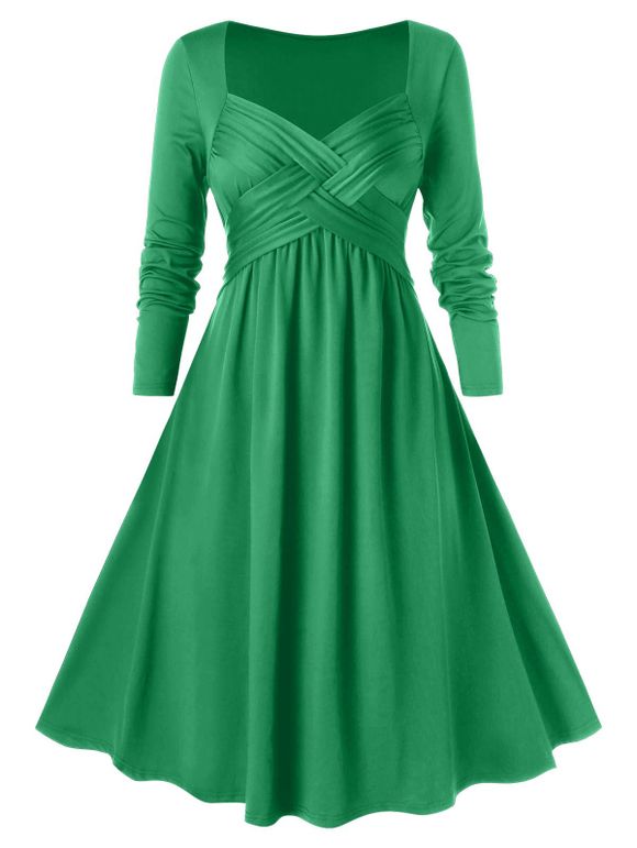 Robe Evasée Mi-Longue Croisée Grande Taille - Vert Trèfle 5X