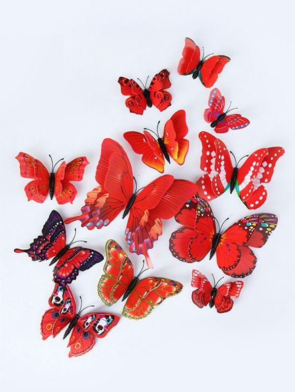 Autocollant Mural Décoratif 3D Papillon 12 Pièces - Rouge 12PCS