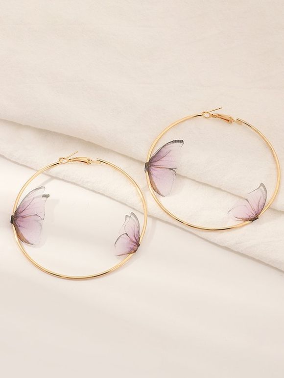 Boucles d'Oreilles Motif 3D Cercle et Papillon en Alliage - Rose clair 