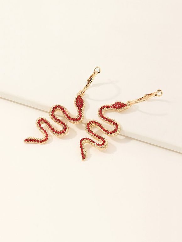 Boucles d'Oreilles au Crochet Serpent Pendant avec Strass - Rouge Lave 
