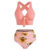 Maillot de Bain Tankini Contrôle du Ventre Tournesol Noué Zigzag de Plage - Rose clair XL