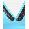 Graphic Criss Cross Fishnet Panel Sporty Plus Size Tankini Swimwear - BLUE 3X