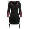 Robe Moulante Tricotée à Ourlet Contrasté à Cordon - Noir XL