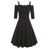 Robe Mi-Mollet Ligne A à Epaule Dénudée à Ourlet Festonné - Noir XL