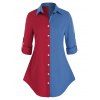 Chemise en Blocs de Couleurs à Manches Roulées de Grande Taille - multicolor 3X