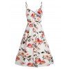 Vacation Floral Shirred Back Mock Buttons Cami Sundress - WHITE M