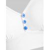 Bohemian Tankini Swimwear Flower Print Swimsuit Mock Button Plunge Tiered Skirted Beach Bathing Suit - WHITE S