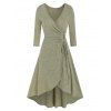 Robe Tricotée Haute Basse Enveloppée à Taille Nouée à Col V - Vert Foncé de Mer M