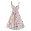 Floral Print Sundress Mini Cami Surplice Summer High Low Dress - PINK 3XL