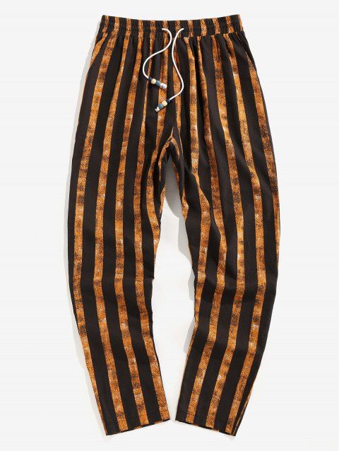 Vertical Striped Drawstring Pencil Ankle Pants