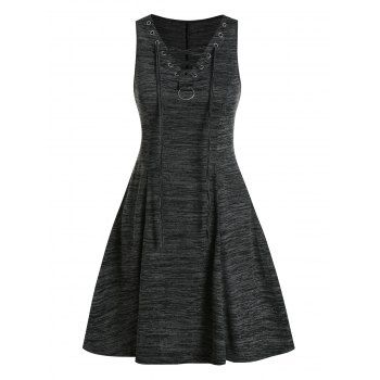 

Lace Up Space Dye Fit And Flare Dress, Black