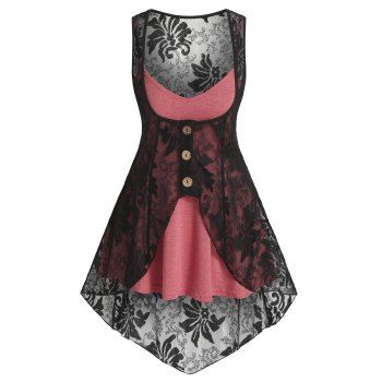 

Heathered Flare Cami Top and Flower Lace Vest, Cherry red