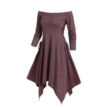 

Off The Shoulder Side Lace Up Dress, Firebrick