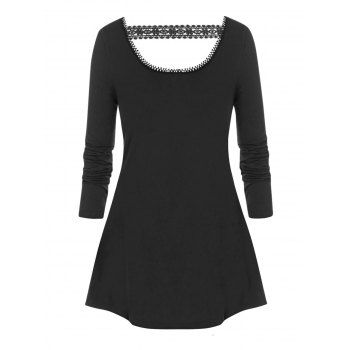 

Plus Size Basic Cutout Swing T Shirt, Black