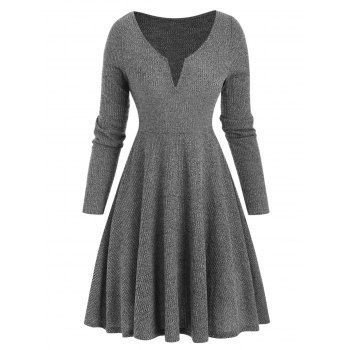 

V Notched High Waist Mini Knitwear Dress, Dark gray