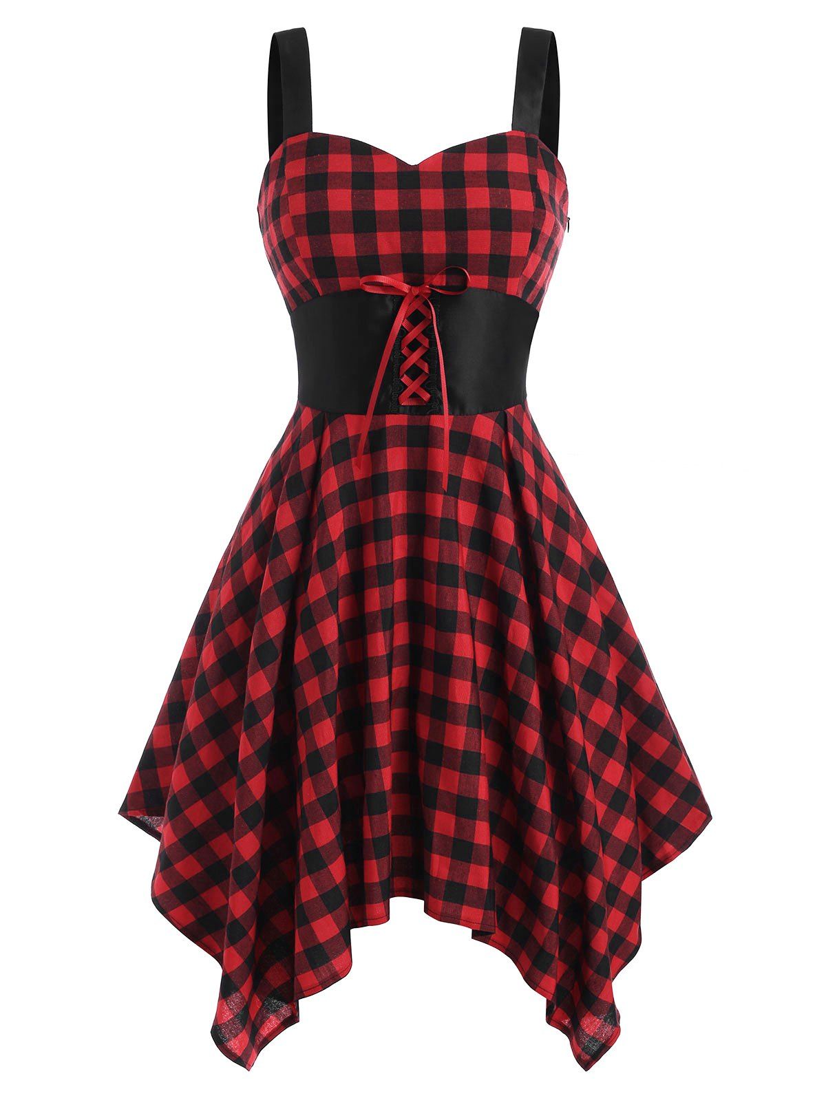 [35% OFF] 2021 Plaid Lace Up Handkerchief Dress In RED | DressLily