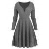 Mini Robe Tricot Taille Haute à Col V - Gris Foncé M