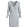 Plain V Neck Knitted Mini Bodycon Dress - LIGHT GRAY 2XL