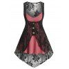 Ensemble de Haut Chiné Evasé à Bretelle et de Gilet Floral en Dentelle avec Faux Bouton - Rose clair 3XL