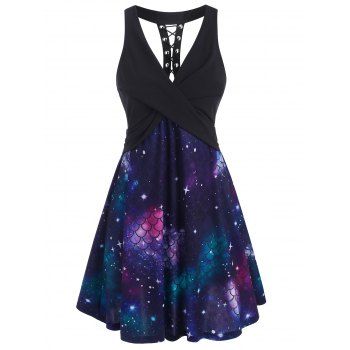

Lace-up Scale Print Mermaid Twist Dress, Black