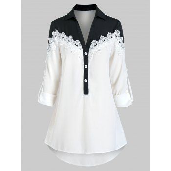 

Plus Size Two Tone Roll Up Sleeve Blouse, White