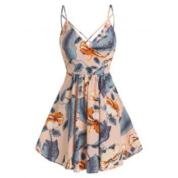 

Palm Floral Print Wrap Spaghetti Strap Dress, Light pink