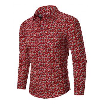 

Tiny Paisley Print Button Up Long Sleeve Shirt, Red